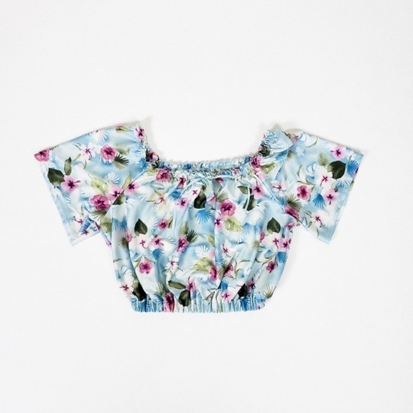 Floral Blouse & Short Set off the shoulder peasant top ultra high rise shorts - Picture 12 of 15